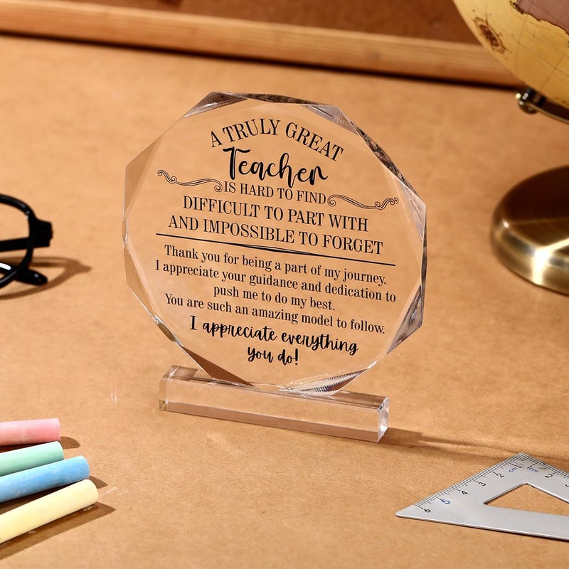 Perthlin Acrylic Teacher Appreciation Gifts for Women Teacher Christmas Gifts Thank You Teachers Gift from Student Retirement Present for Office Desk Paperweight Keepsake Decor(Elegant Nonagon) - Image 2